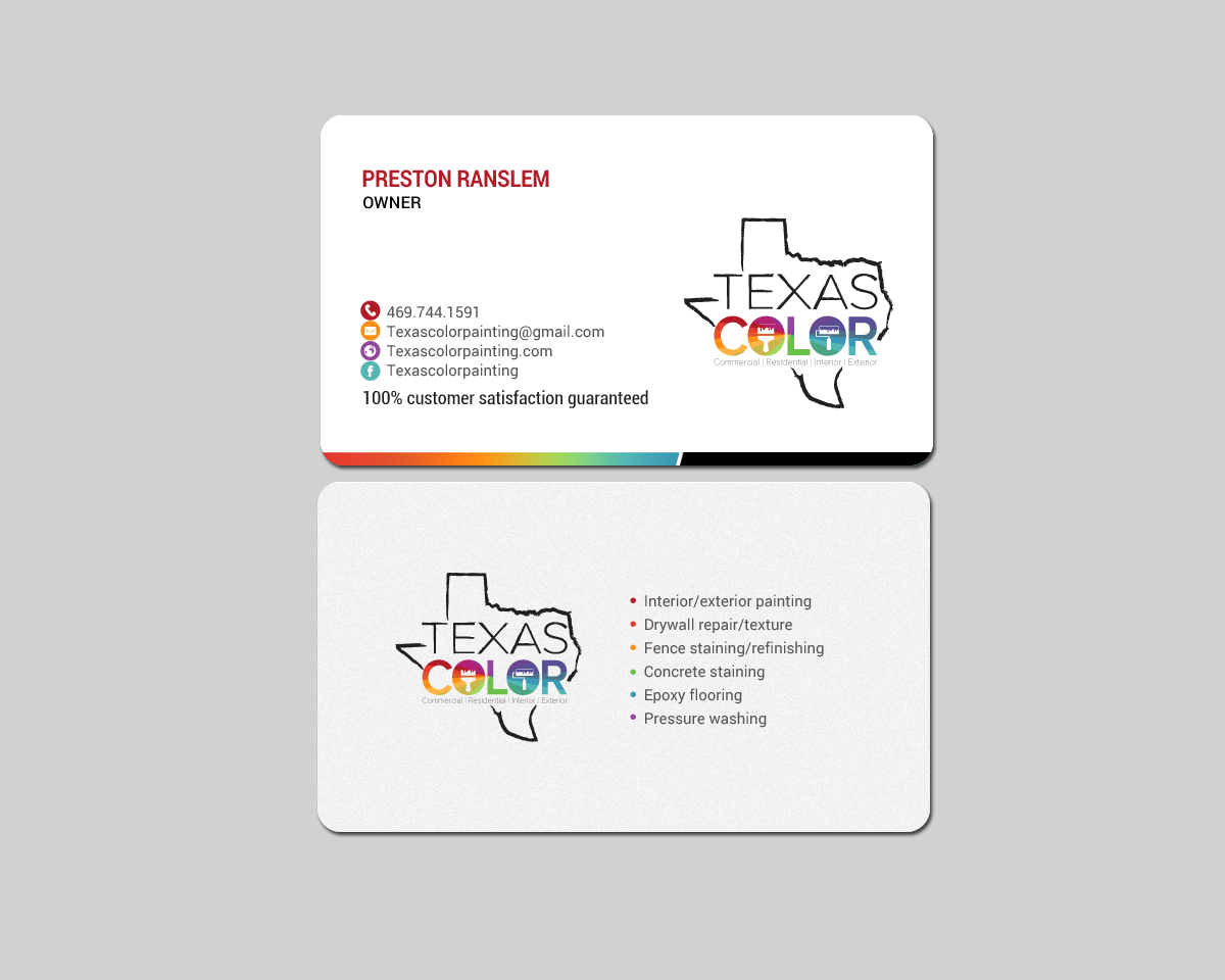 Business Card Design by chandrayaan.creative for Texas Color Painting  | Design #18569804
