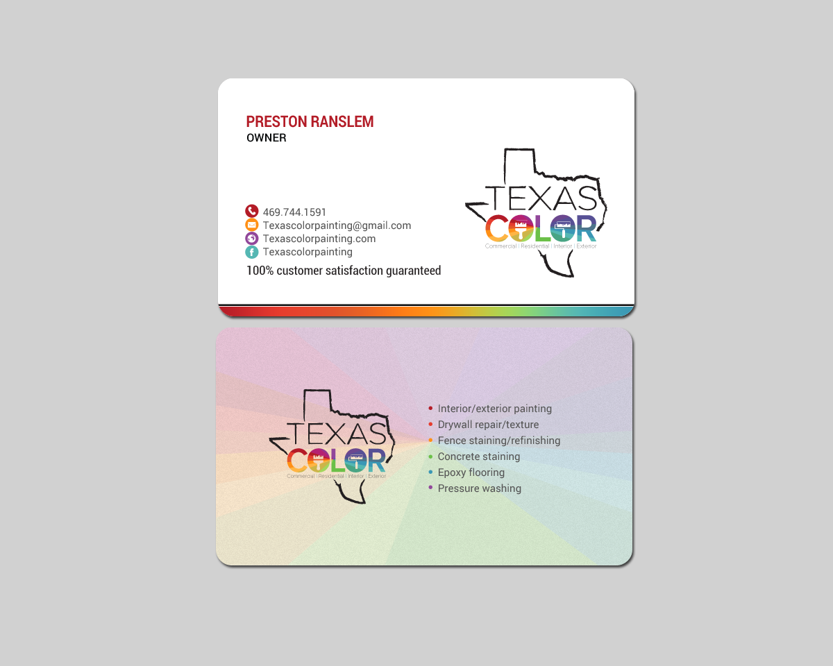 Business Card Design by chandrayaan.creative for Texas Color Painting  | Design #18569806