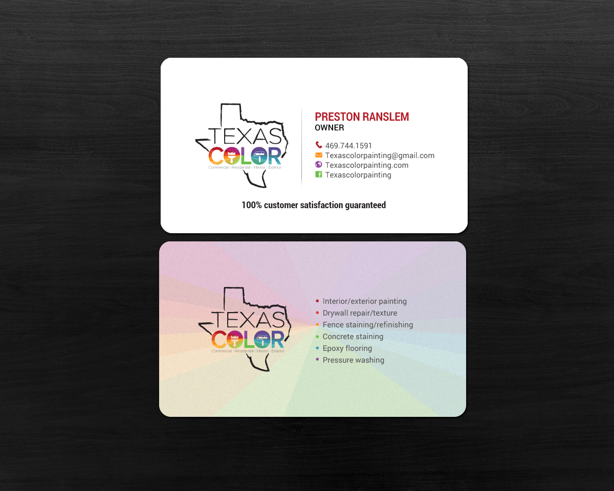 Business Card Design by chandrayaan.creative for Texas Color Painting  | Design #18569807