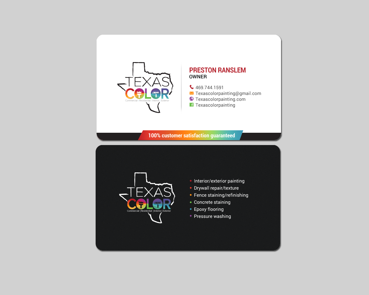 Business Card Design by chandrayaan.creative for Texas Color Painting  | Design #18569809
