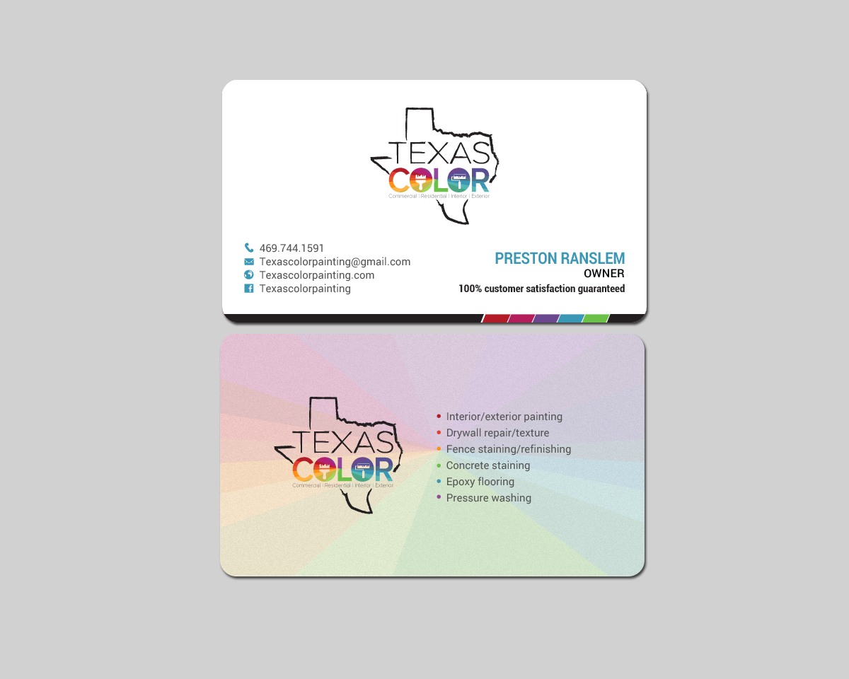 Business Card Design by chandrayaan.creative for Texas Color Painting  | Design #18569810