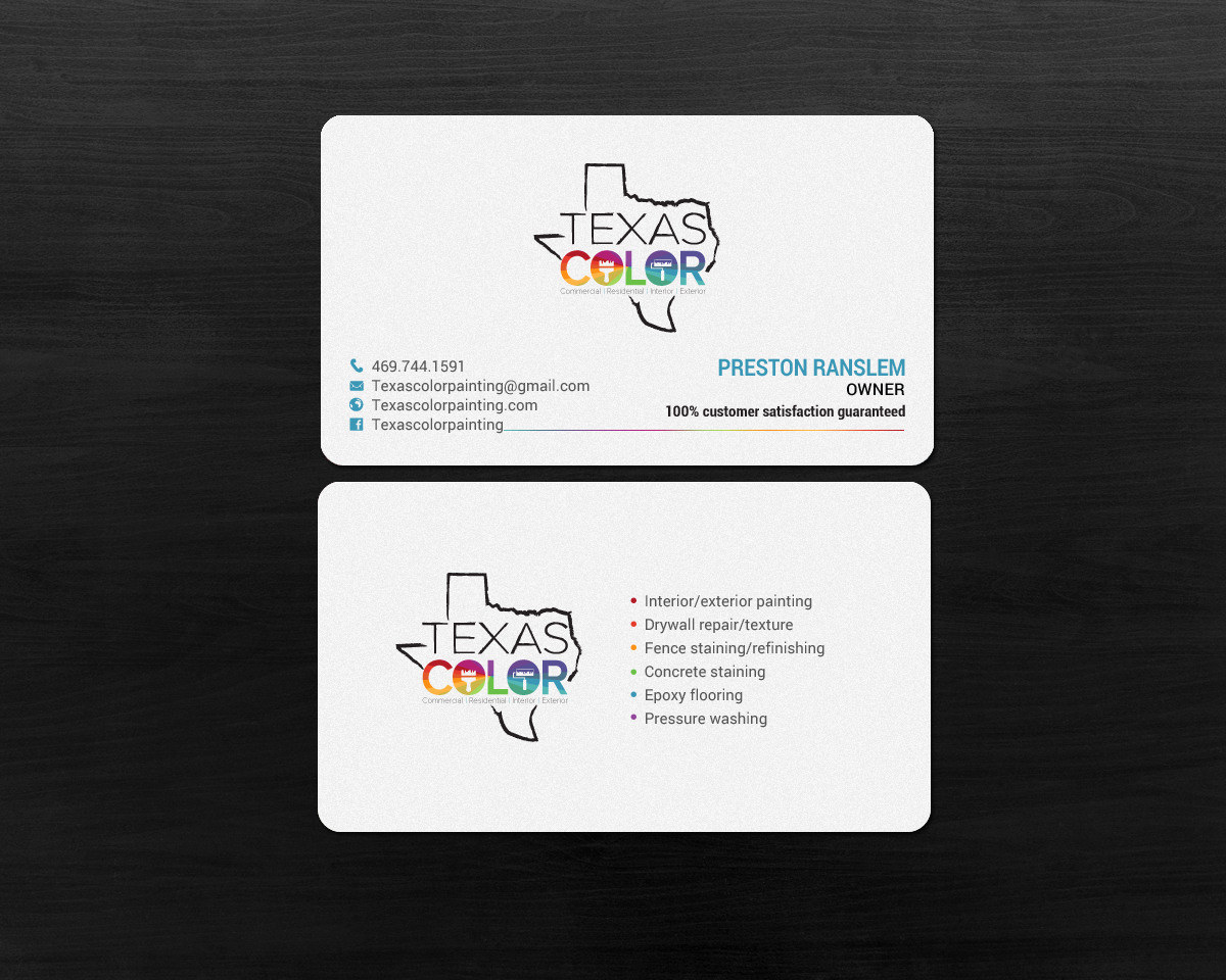 Diseño de Tarjeta de Presentación por chandrayaan.creative para Texas Color Painting  | Diseño #18569811