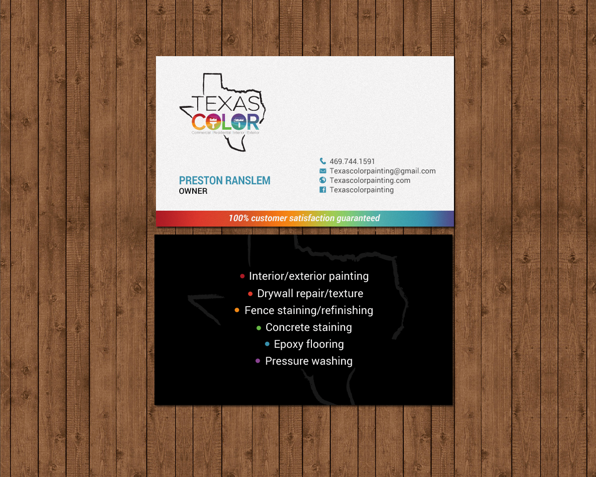 Business Card Design by chandrayaan.creative for Texas Color Painting  | Design #18571575