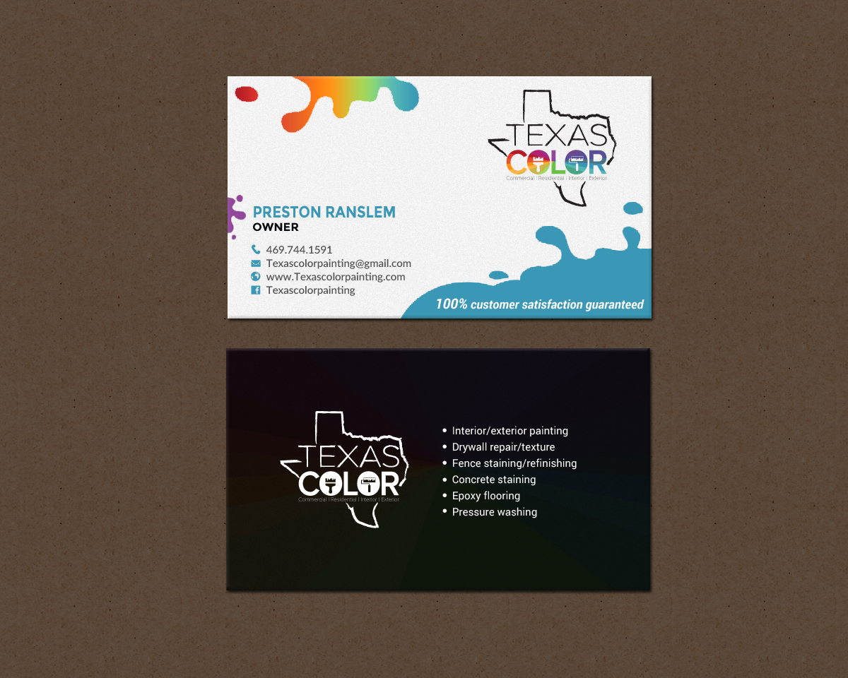 Business Card Design by chandrayaan.creative for Texas Color Painting  | Design #18571589