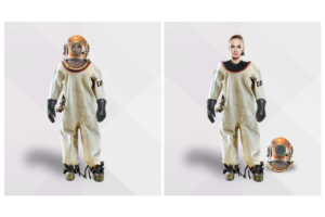 Female Diver wearing Vintage Diving Helmet  | Graphic Design by Valtti Design