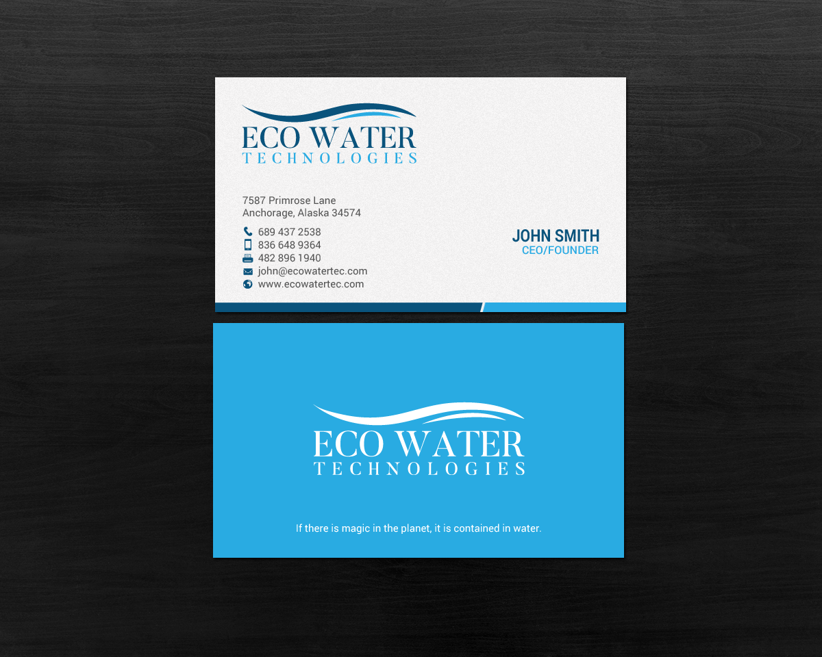 Business Card Design by chandrayaan.creative for ECO Water Technologies, Corp | Design #18659466