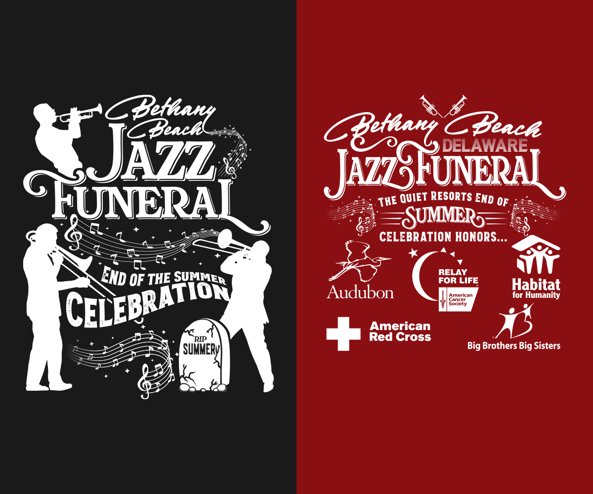 T-Shirt-Design von Mac Arvy für BETHANY BEACH JAZZ FUNERAL | Design #18889892