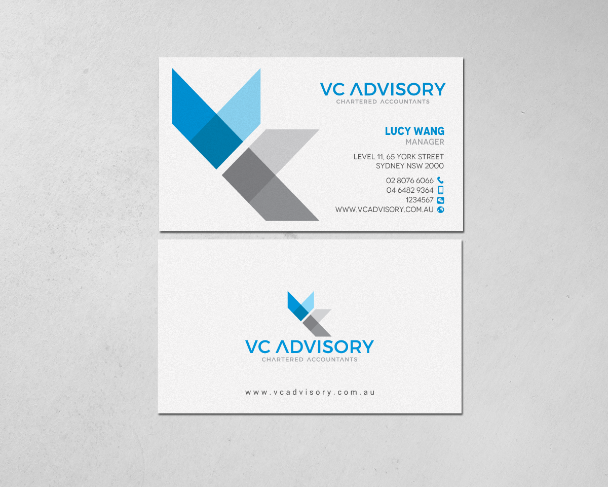 Business Card Design by chandrayaan.creative for VC Advisory Pty Ltd | Design #18670099