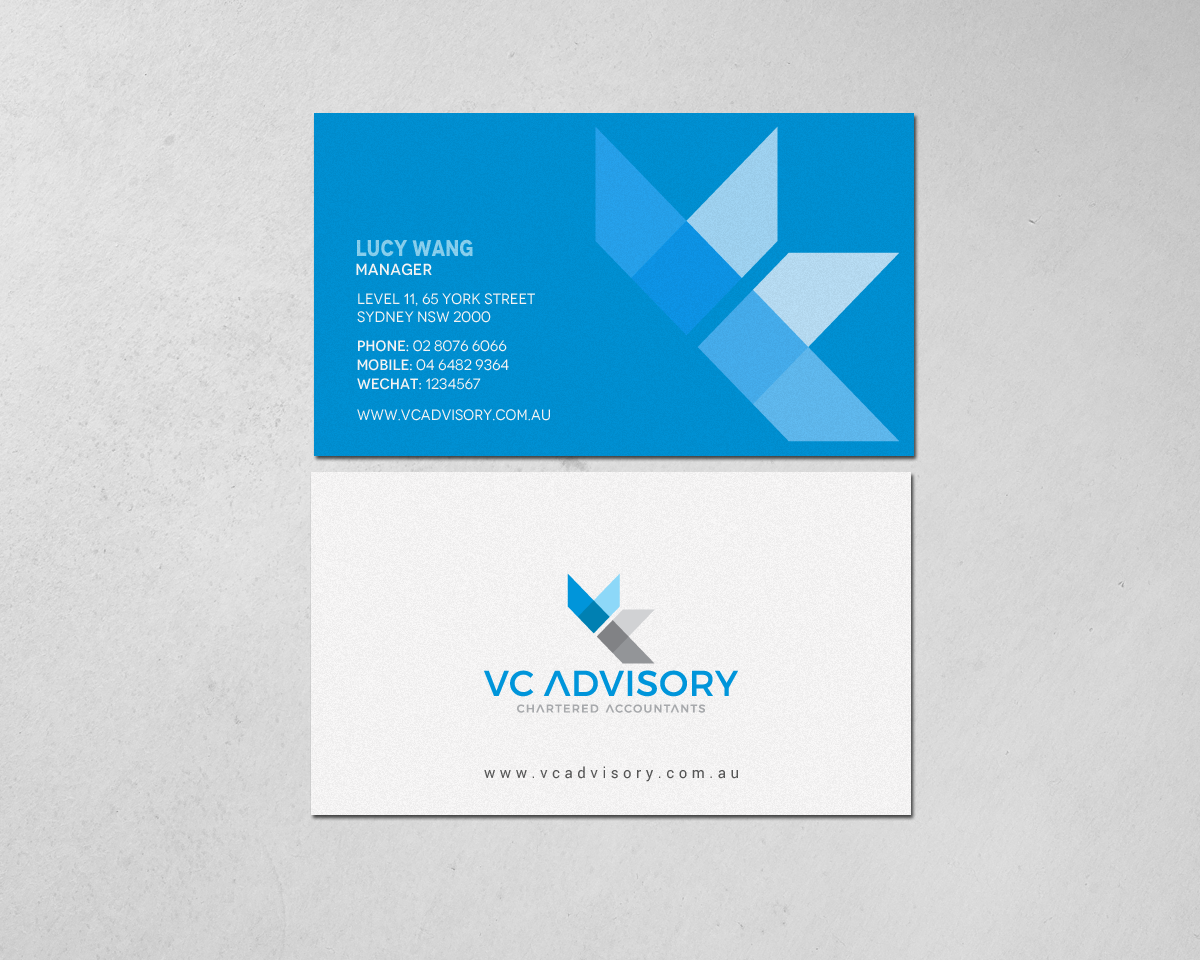 Business Card Design by chandrayaan.creative for VC Advisory Pty Ltd | Design #18672033