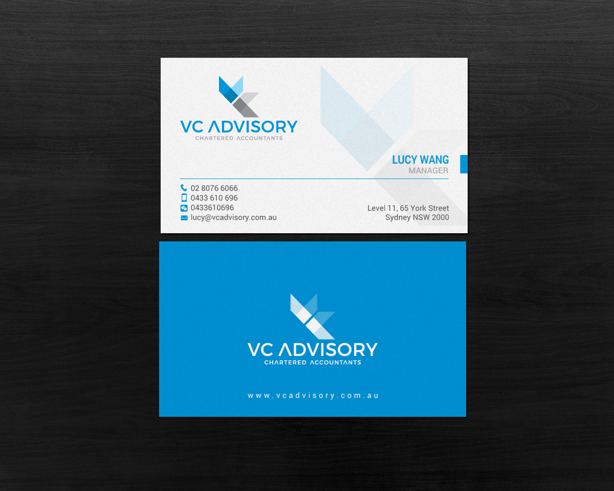 Business Card Design by chandrayaan.creative for VC Advisory Pty Ltd | Design #18684359