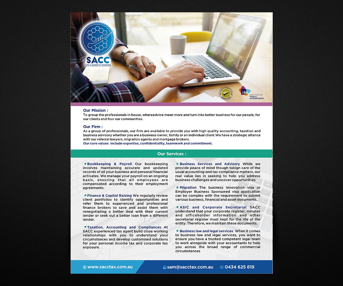 Design de Flyer par Designers Hub pour SACC Services pty ltd | Design #18724658