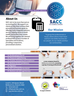 Diseño de Flyer por LeonFX para SACC Services pty ltd | Diseño #18734157