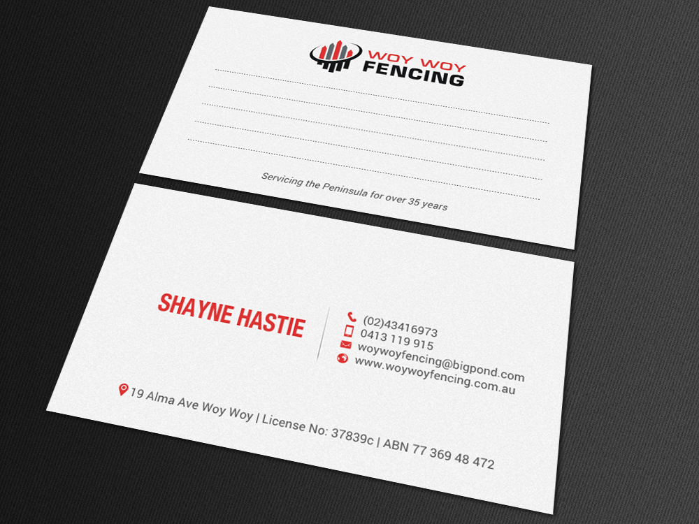 Business Card Design by chandrayaan.creative for Woy Woy Fencing | Design #18722865