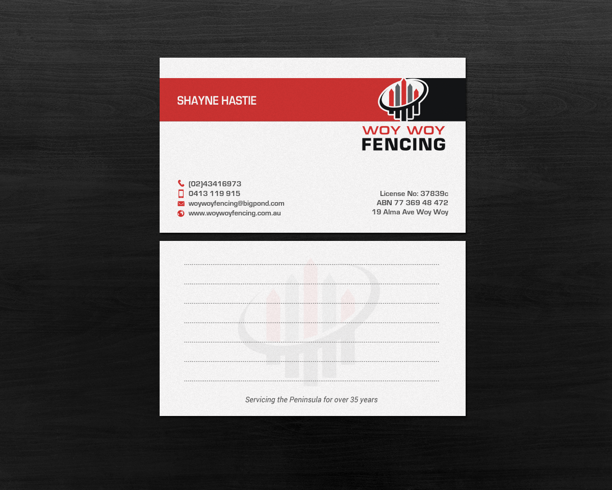 Business Card Design by chandrayaan.creative for Woy Woy Fencing | Design #18722877