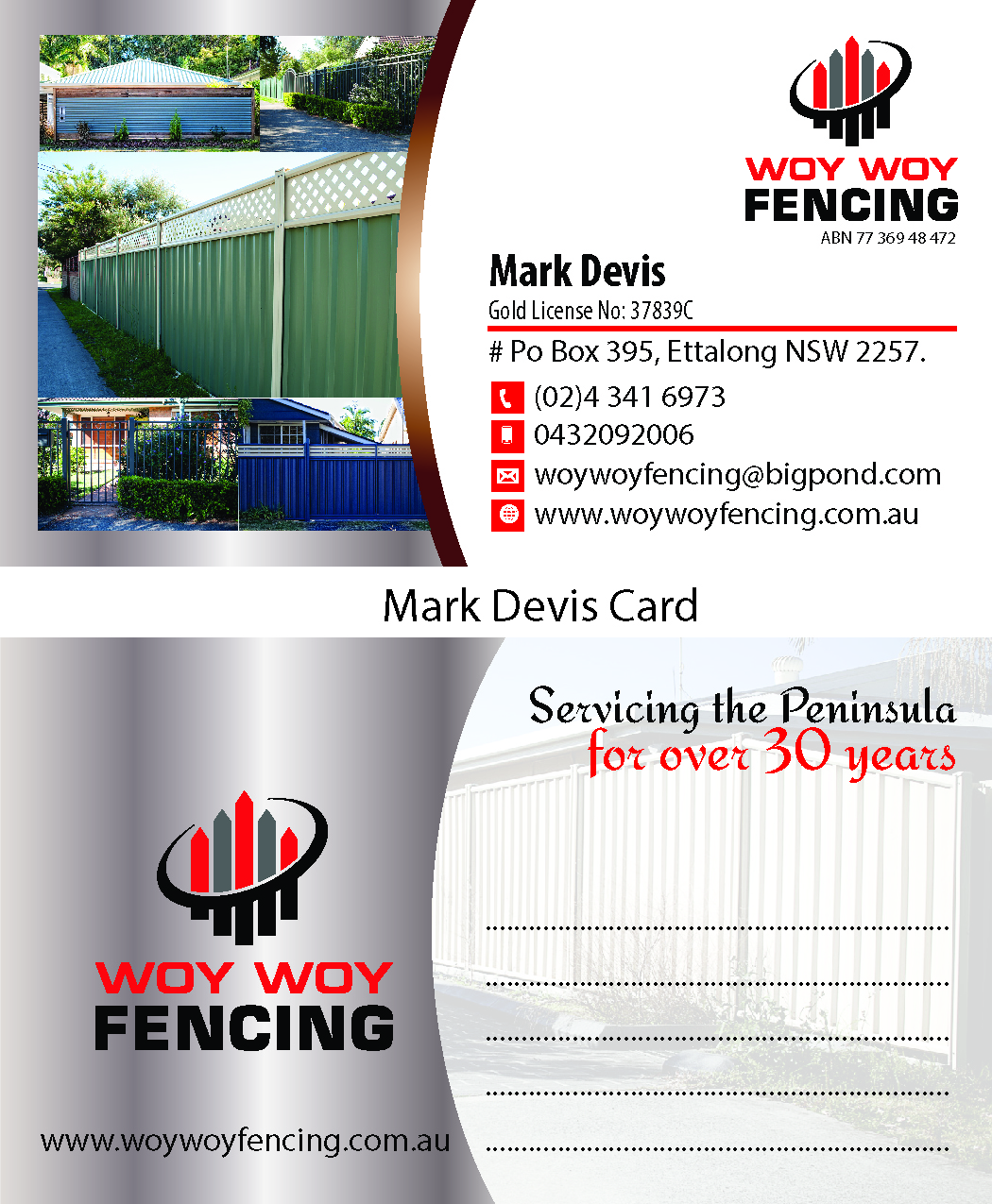 Business Card Design by art  X for Woy Woy Fencing | Design #18762222