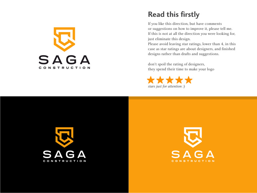 Logo Design by Atvento Graphics for Saga Construction  | Design #18772071