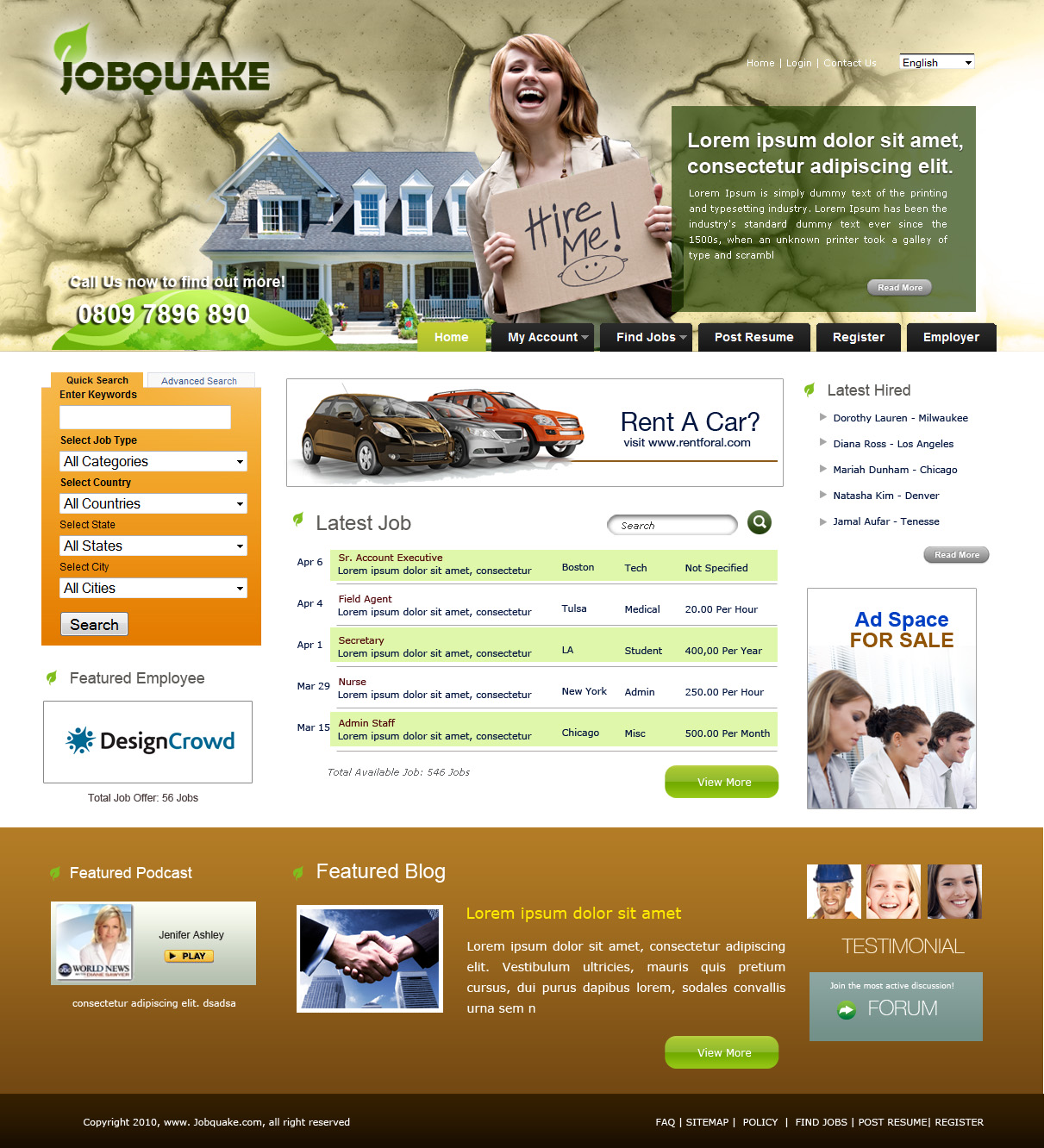 Web Design by weathered83 for JobQuake | Design #52651