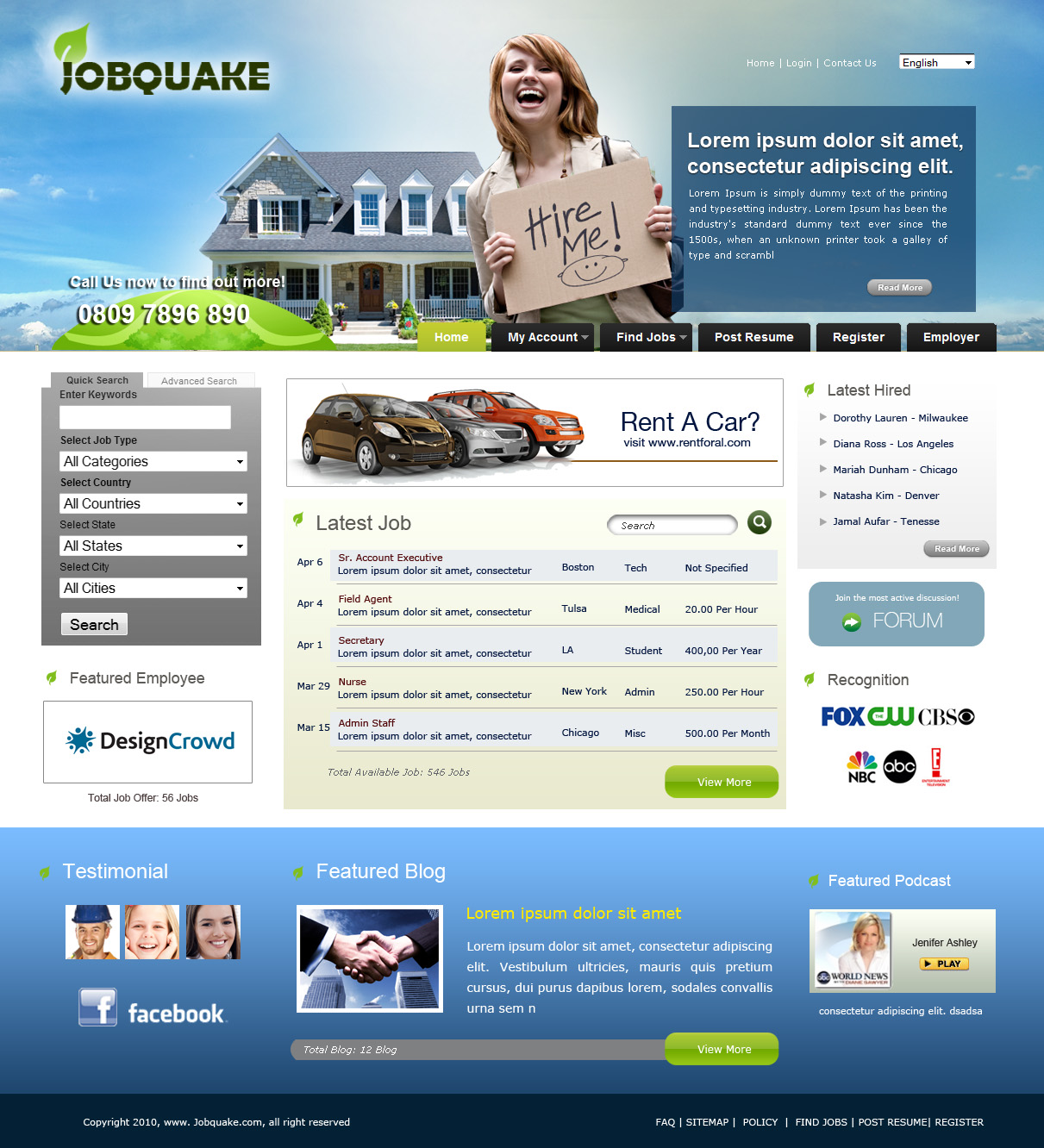 Web Design by weathered83 for JobQuake | Design #52844