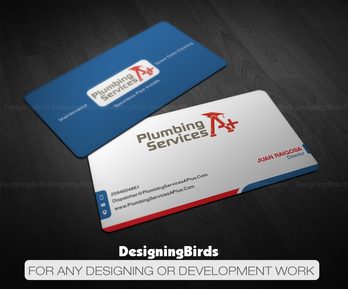 Business Card Design by Designing Birds for plumbing services A+ | Design #18733212