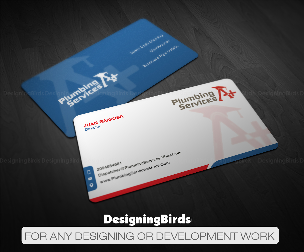 Business Card Design by Designing Birds for plumbing services A+ | Design #18733213
