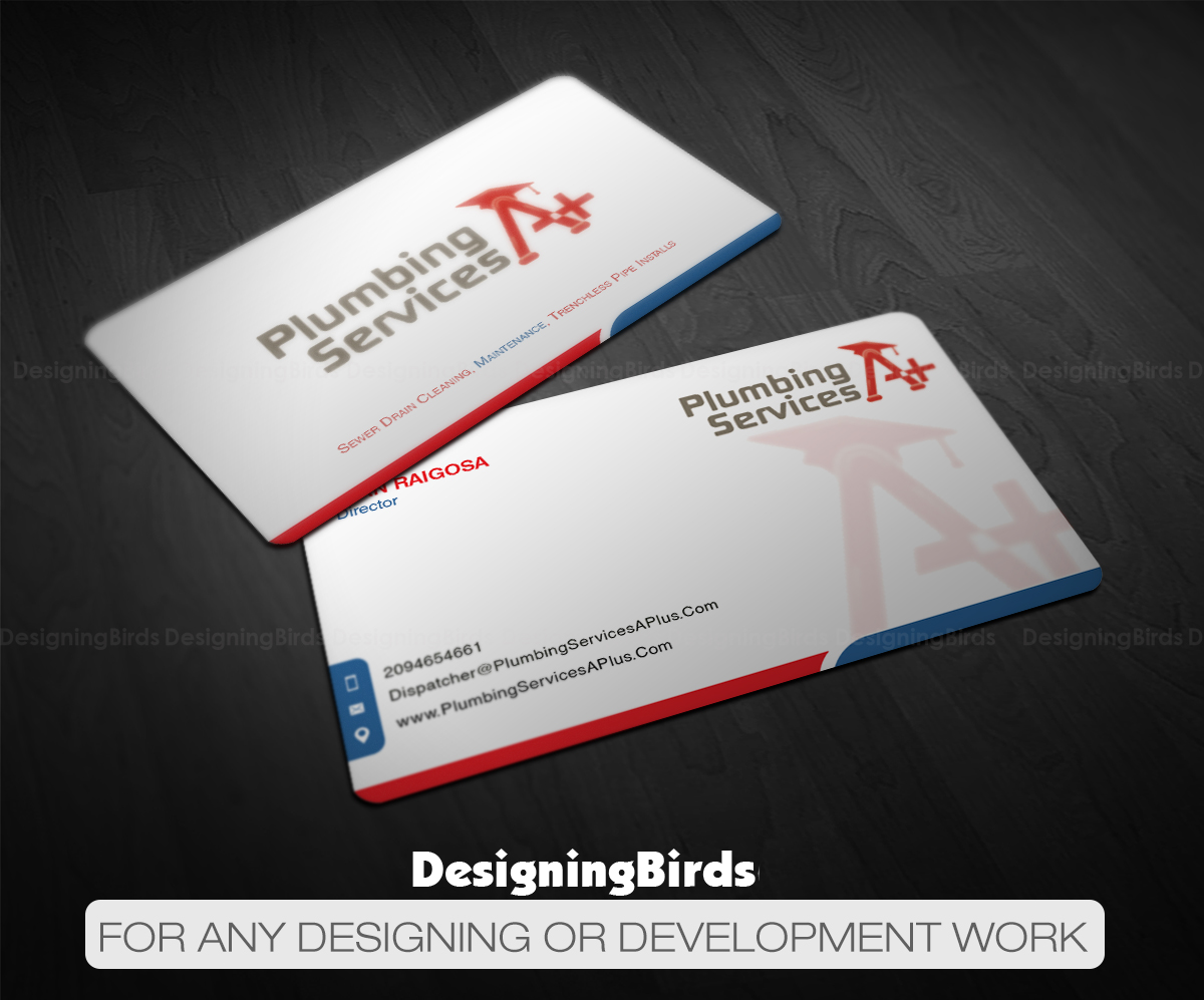 Business Card Design by Designing Birds for plumbing services A+ | Design #18733214