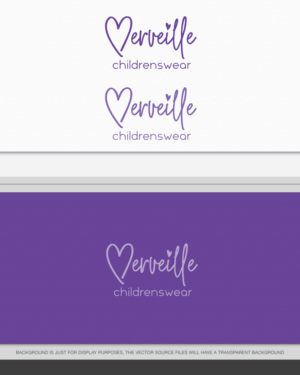 Merveille in larger letters and childrenswear in much smaller font below. I would like purple as shown in LIBERTY sample.  See the left for some ideas.   | Logo Design by AD-X