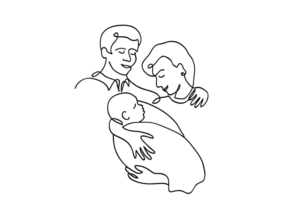 Continuous line sketch of mother and father with baby for a poster | Diseño Gráfico por Nigel B