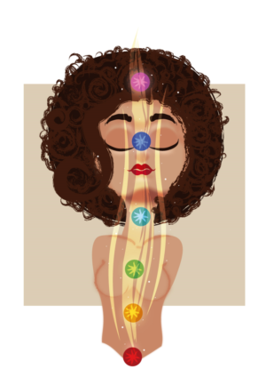 Girl with afro and the 7 chakras | Diseño de Camiseta por angejimenezm