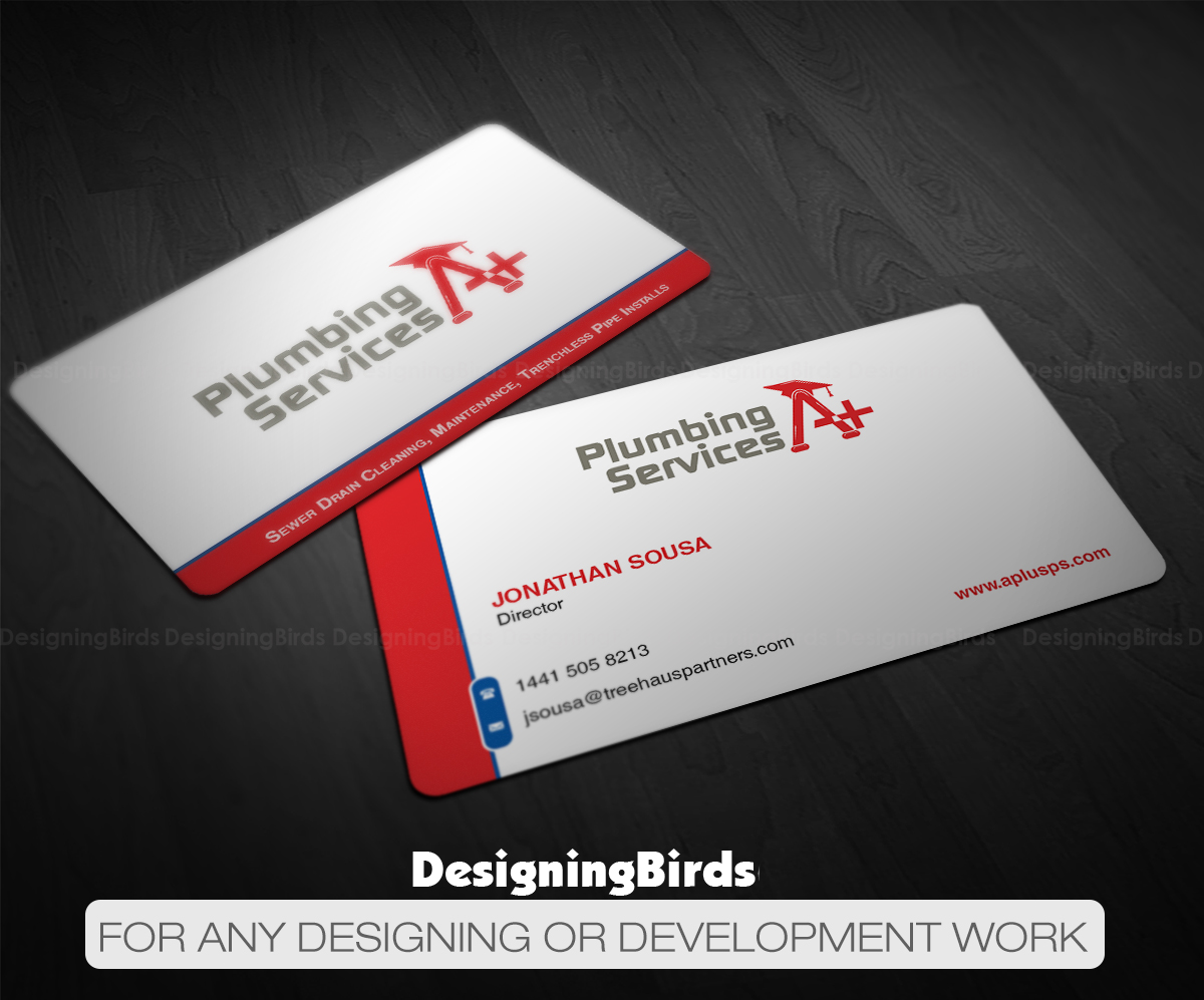 Business Card Design by Designing Birds for plumbing services A+ | Design #18842006
