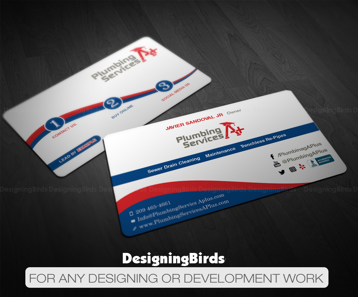 Business Card Design by Designing Birds for plumbing services A+ | Design #18854049