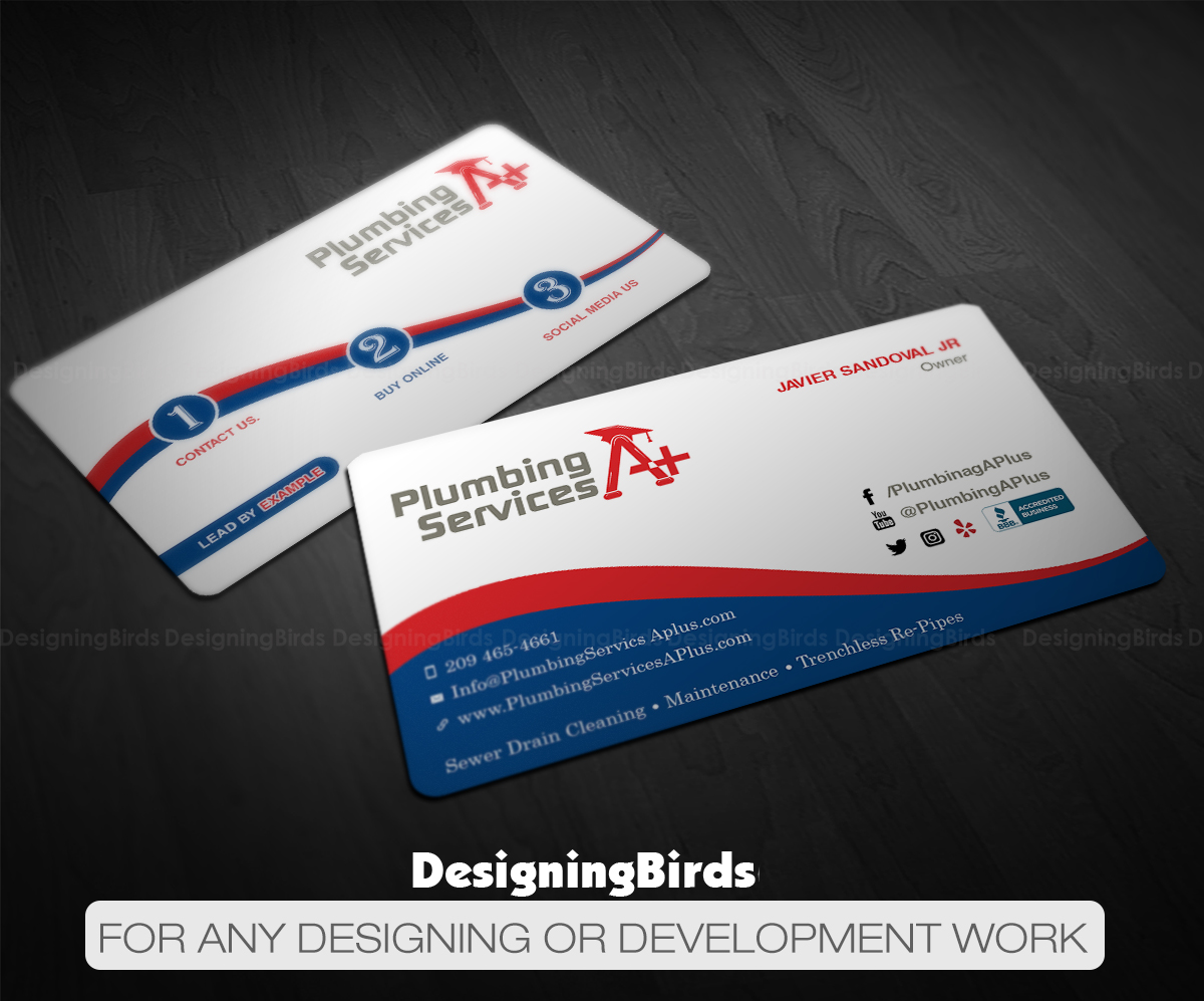 Business Card Design by Designing Birds for plumbing services A+ | Design #18854050