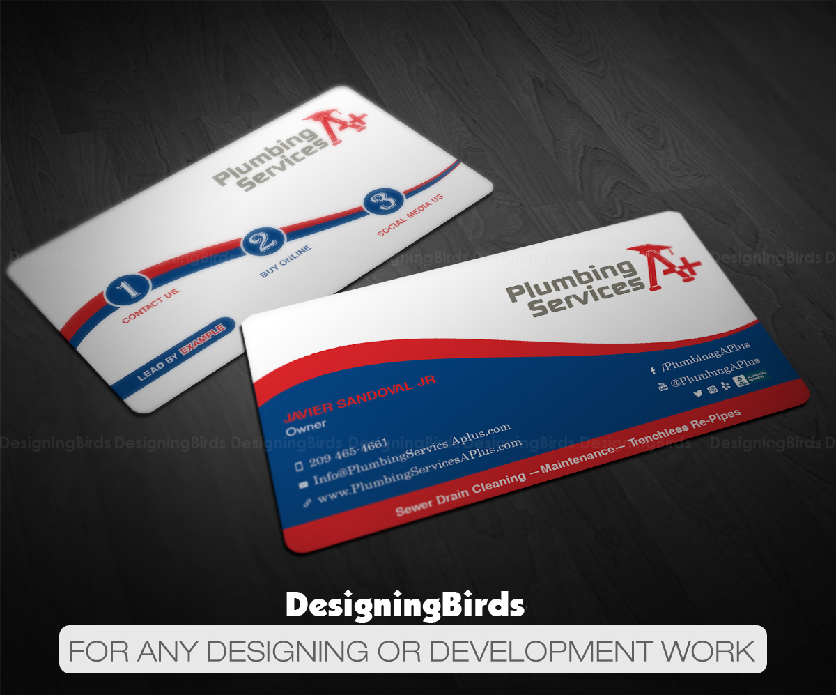 Business Card Design by Designing Birds for plumbing services A+ | Design #18854330