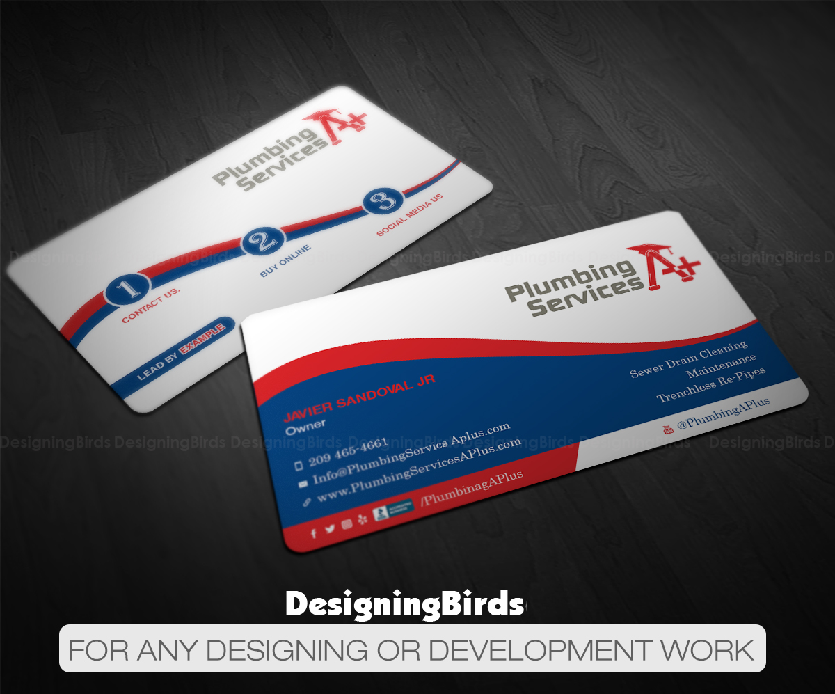 Business Card Design by Designing Birds for plumbing services A+ | Design #18854697