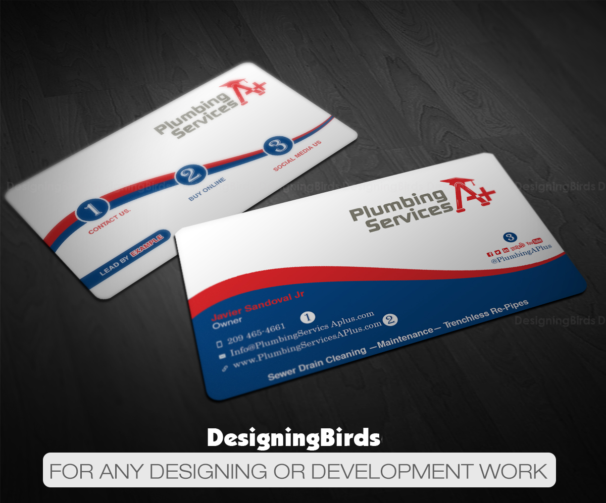 Business Card Design by Designing Birds for plumbing services A+ | Design #18884785