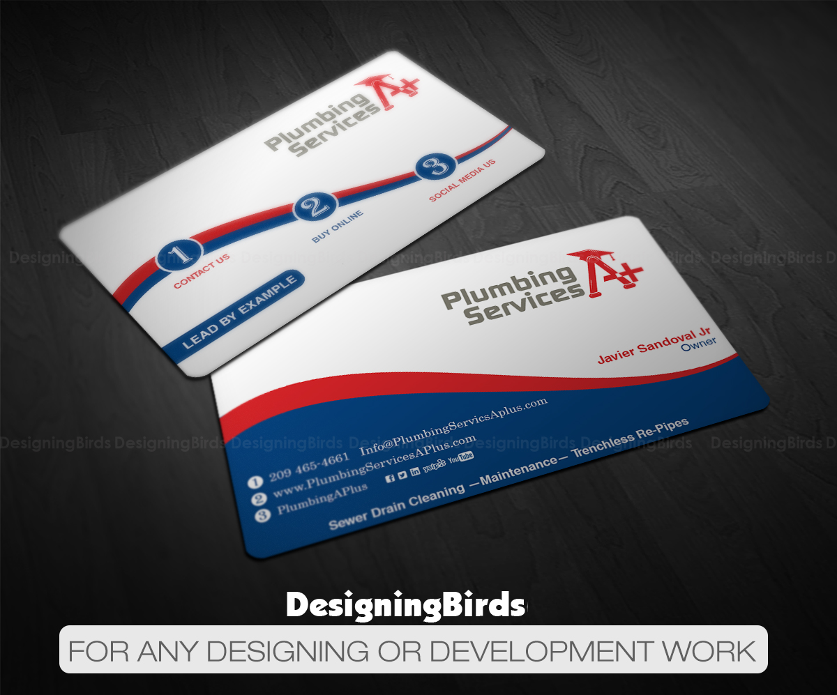 Business Card Design by Designing Birds for plumbing services A+ | Design #18934044