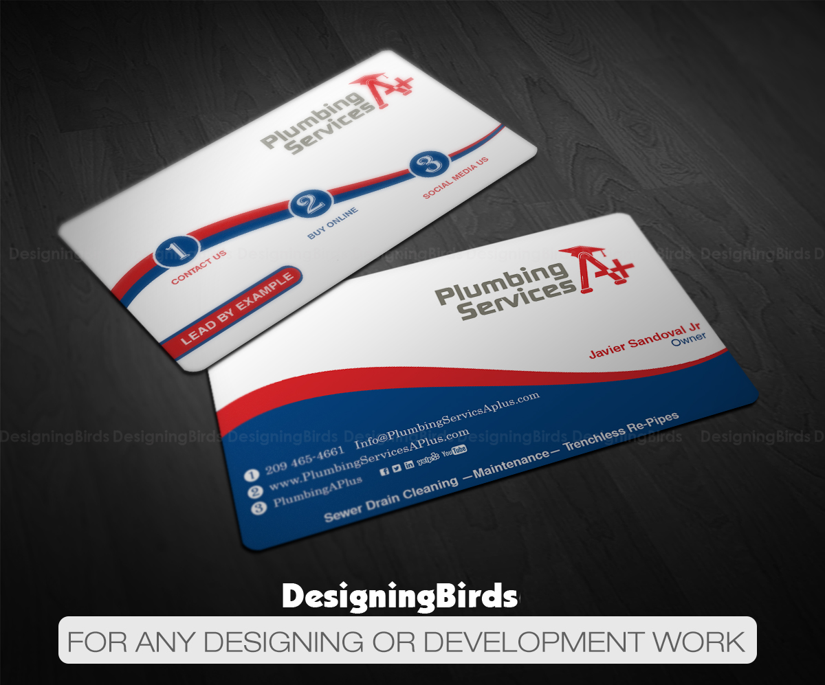 Business Card Design by Designing Birds for plumbing services A+ | Design #18934045