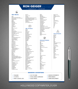 Hollywood copywriter needs to drop a lot of names. | Diseño de Flyer por ARTOGRAPHY