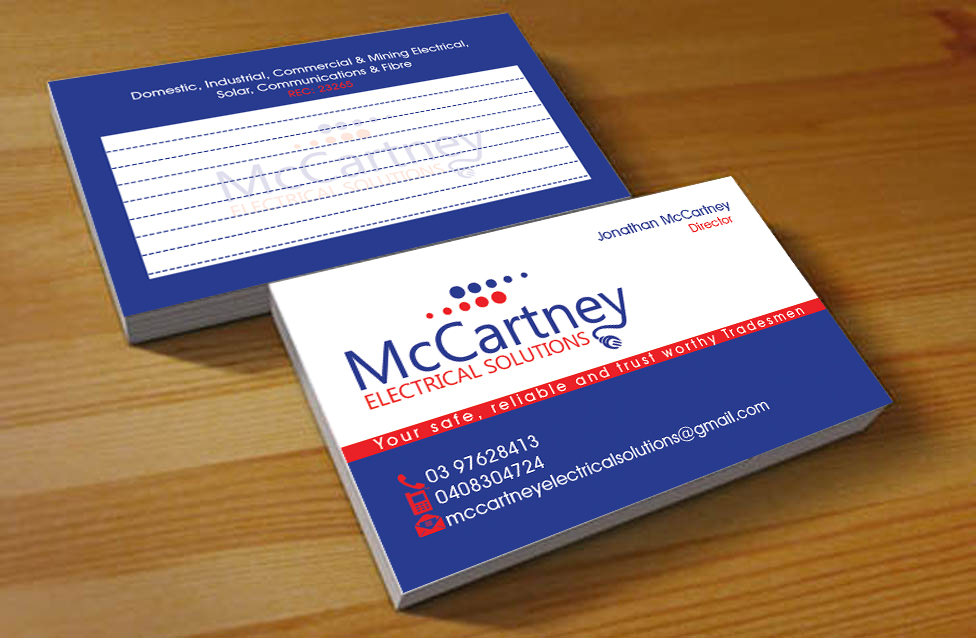 Business Card Design by Hardcore Design for McCartney Electrical Solutions Pty Ltd | Design #2848865