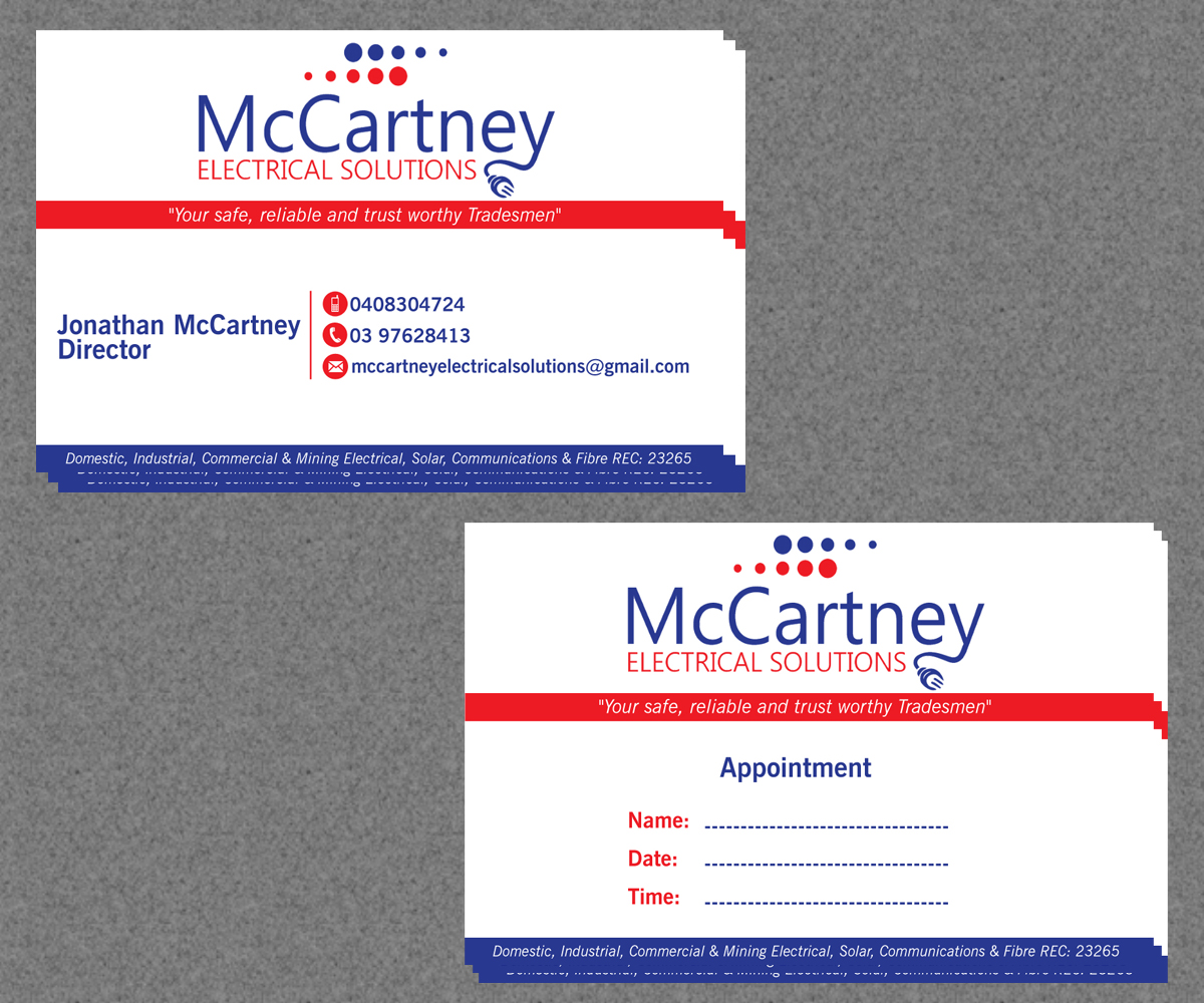 Diseño de Tarjeta de Presentación por Sarah Haroon para McCartney Electrical Solutions Pty Ltd | Diseño #2840065
