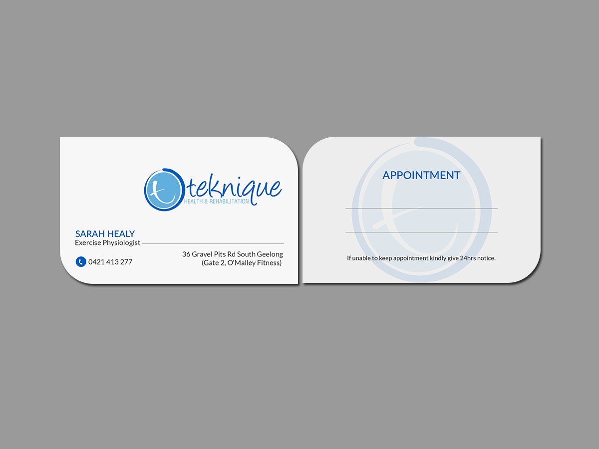 Business Card Design by Creations Box 2015 for Teknique Health & Rehabilitation | Design #19003933