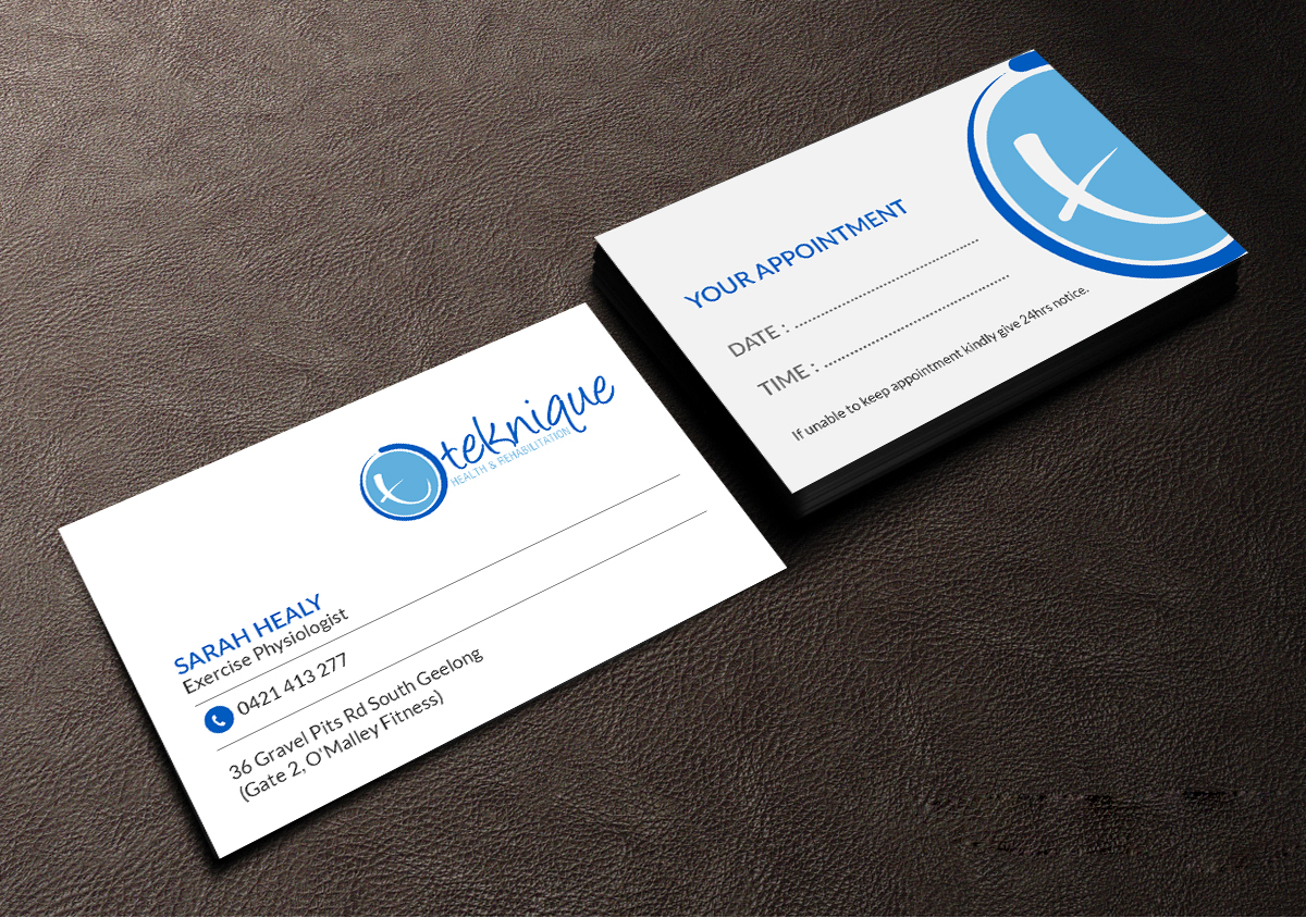 Business Card Design by Creations Box 2015 for Teknique Health & Rehabilitation | Design #19003934
