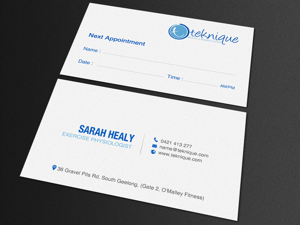 Business Card Design by chandrayaan.creative for Teknique Health & Rehabilitation | Design #19007013