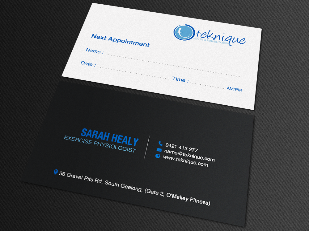 Diseño de Tarjeta de Presentación por chandrayaan.creative para Teknique Health & Rehabilitation | Diseño #19007014