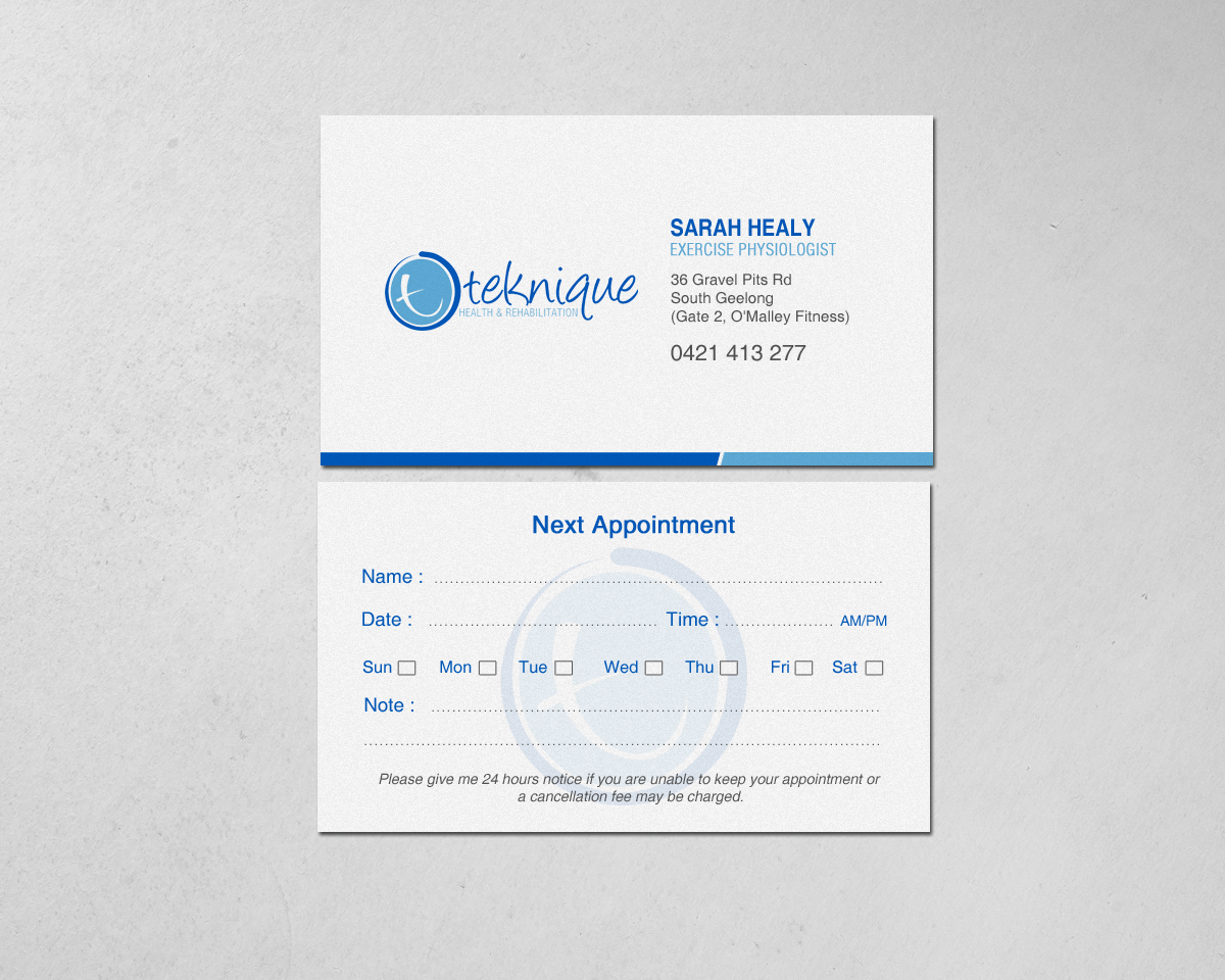 Diseño de Tarjeta de Presentación por chandrayaan.creative para Teknique Health & Rehabilitation | Diseño #19007015