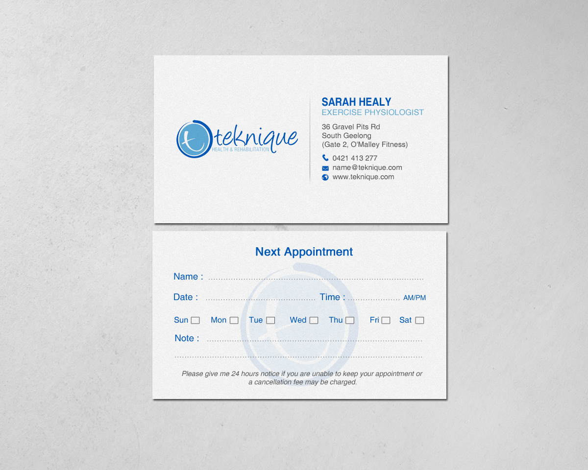 Diseño de Tarjeta de Presentación por chandrayaan.creative para Teknique Health & Rehabilitation | Diseño #19007016
