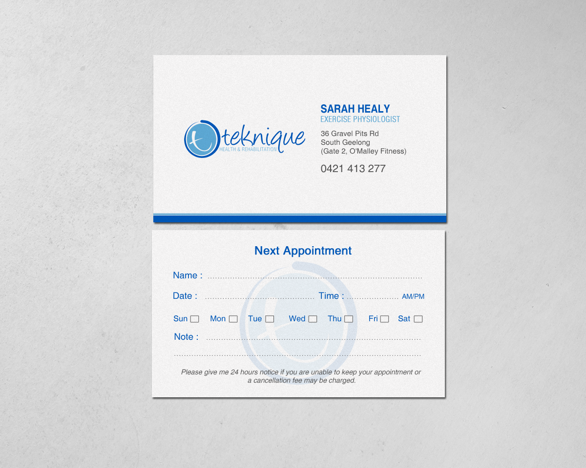 Diseño de Tarjeta de Presentación por chandrayaan.creative para Teknique Health & Rehabilitation | Diseño #19007017