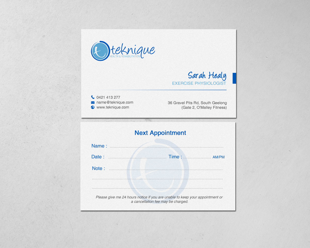 Diseño de Tarjeta de Presentación por chandrayaan.creative para Teknique Health & Rehabilitation | Diseño #19007022