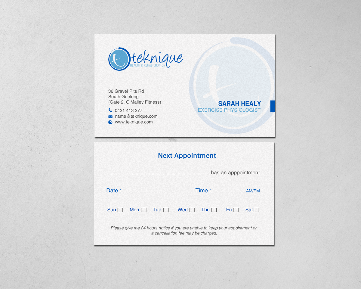 Diseño de Tarjeta de Presentación por chandrayaan.creative para Teknique Health & Rehabilitation | Diseño #19007040