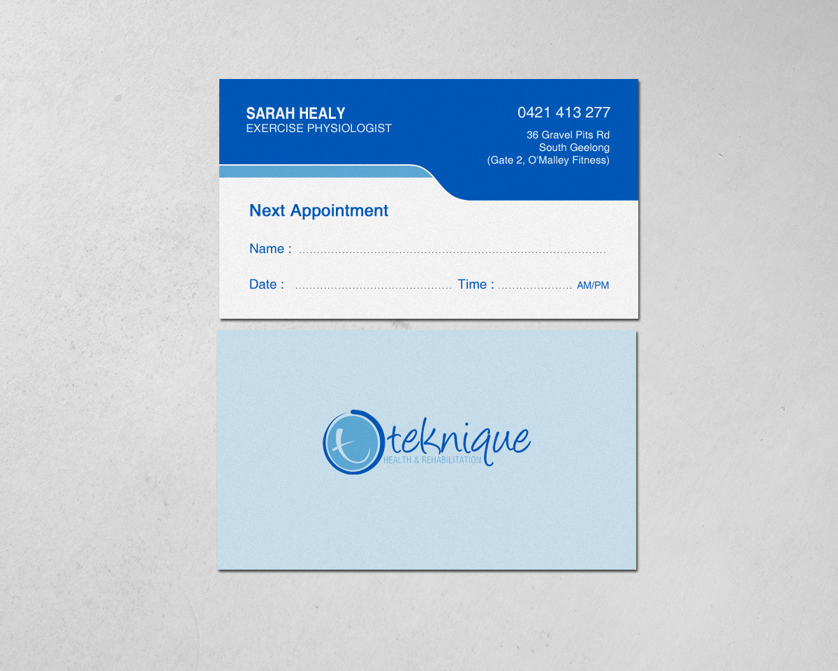 Diseño de Tarjeta de Presentación por chandrayaan.creative para Teknique Health & Rehabilitation | Diseño #19007880