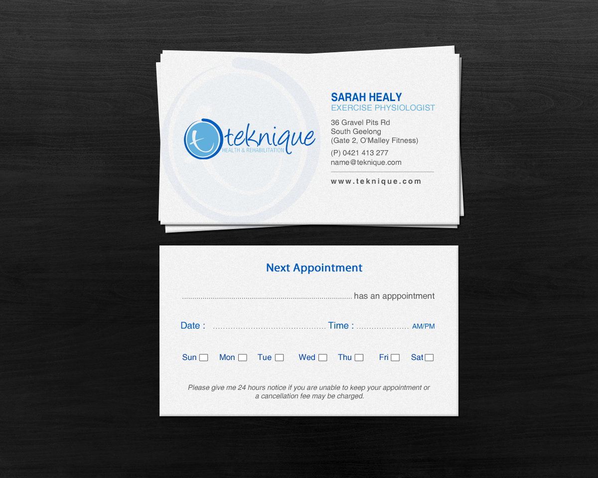 Business Card Design by chandrayaan.creative for Teknique Health & Rehabilitation | Design #19011019